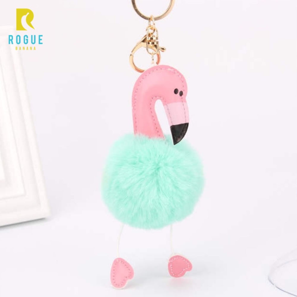 🆕Mint Aqua Flamingo Pom Puff Keychain Bag Charm🆕